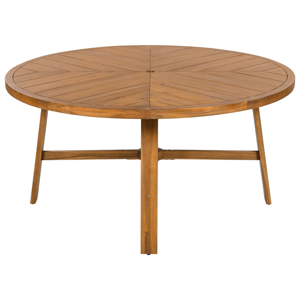 English Elm Outdoor Acacia Hardwood Square Patio Dining Table Seats Six with Umbrella Hole N719P268302A