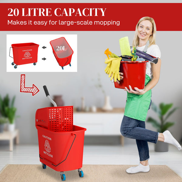 English Elm Homcom Rolling Mop Bucket 21 Quart with Wringer and Dual Chamber Water Separation W2225P217084