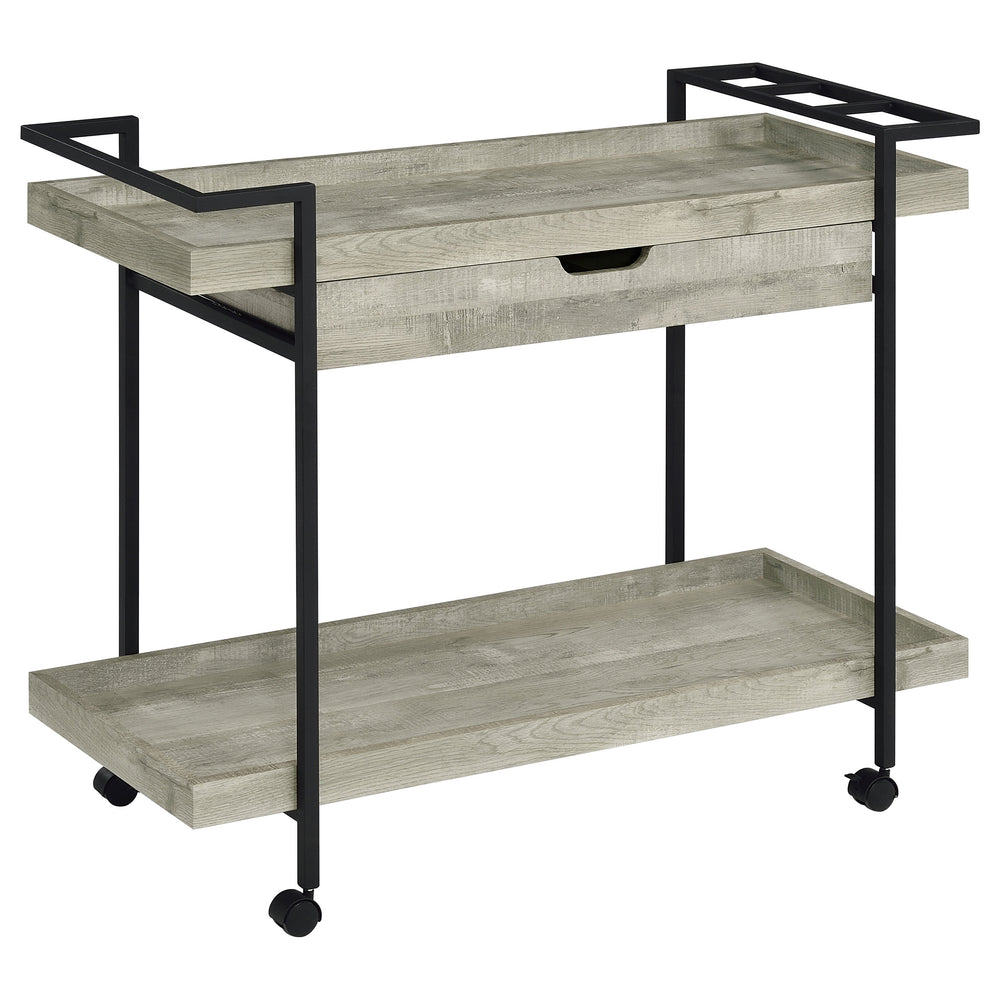 English Elm Begonia Farmhouse Bar Cart with Driftwood Finish Bottle Storage and Rolling Casters B062P451838