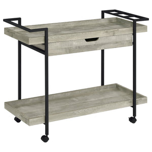 English Elm Begonia Farmhouse Bar Cart with Driftwood Finish Bottle Storage and Rolling Casters B062P451838