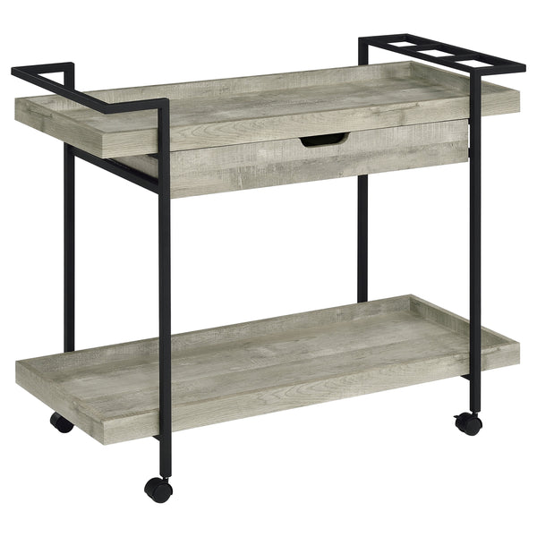 English Elm Begonia Farmhouse Bar Cart with Driftwood Finish Bottle Storage and Rolling Casters B062P451838
