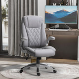 English Elm Vinsetto High Back 360° Swivel Ergonomic Home Office Chair With Flip Up Arms, Faux Leather Computer Desk Rocking Chair, Grey