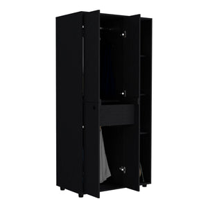 English Elm Misuri Multi-Function Wardrobe Armoire with Double Doors, Drawer, Hanging Rods and Open Shelves Black 73 L x 24 W x 3 H B200S00288