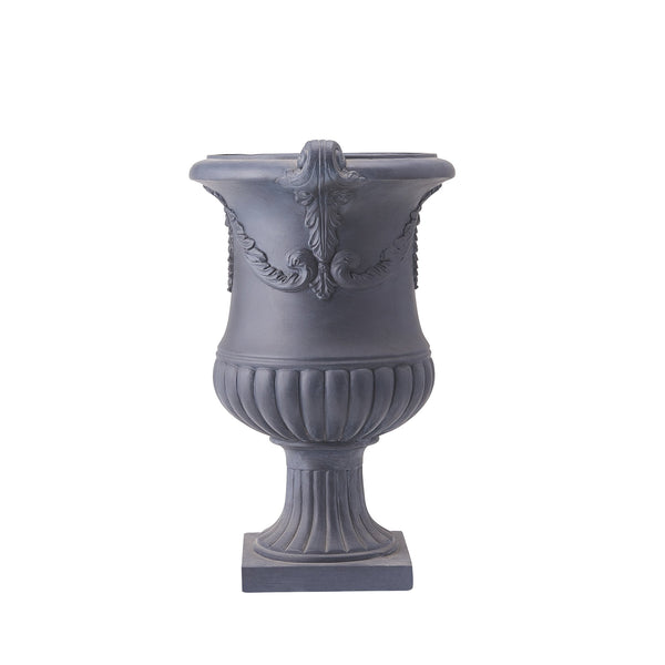 English Elm Elegant Handcrafted Mgo Floral Relief Garden Urn Planter with Antique White Finish Black N772P389441B
