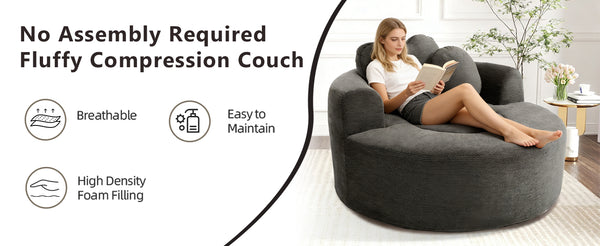 English Elm Round Cloud Sofa Bed Waffle Fabric Memory Foam Convertible Couch for Small Space Living Black+ Gray W3224P492085