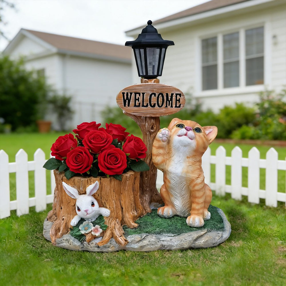 English Elm Cute Feline Resin Planter Statue for Garden Patio Balcony Whimsical Succulent Pot W5398P464245
