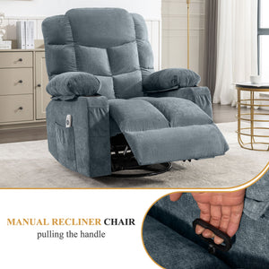 English Elm Oversized Swivel Recliner with Massage Heating Linen Upholstery and Usb Port W1521P411667