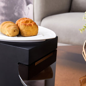 English Elm Modern Double-Layer Round Coffee Table with Tinted Glass Top, Detachable L-Shaped Legs, Versatile Stylish Centerpiece Black,Wood 30.71 L x 29.53 W x 12.99 H W1512P401778