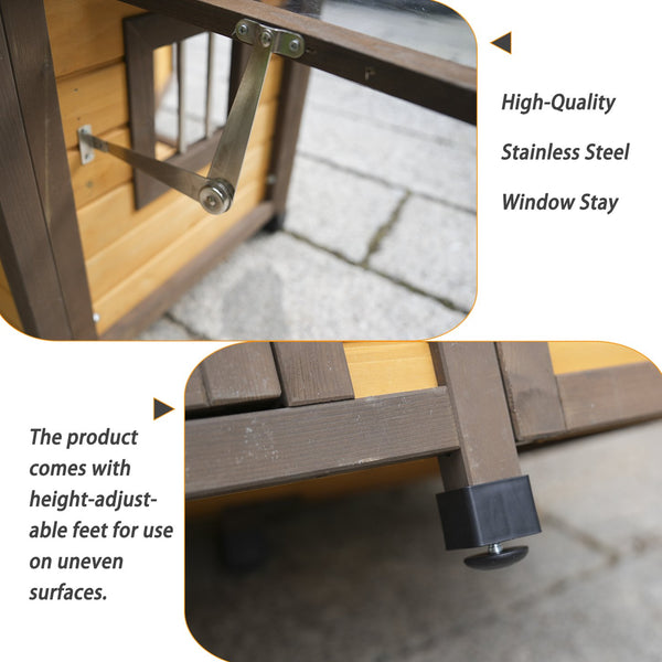 English Elm 45 Inch Solid Wood Outdoor Dog House with Elevated Floor and Waterproof Insulated Roof W1431P388168
