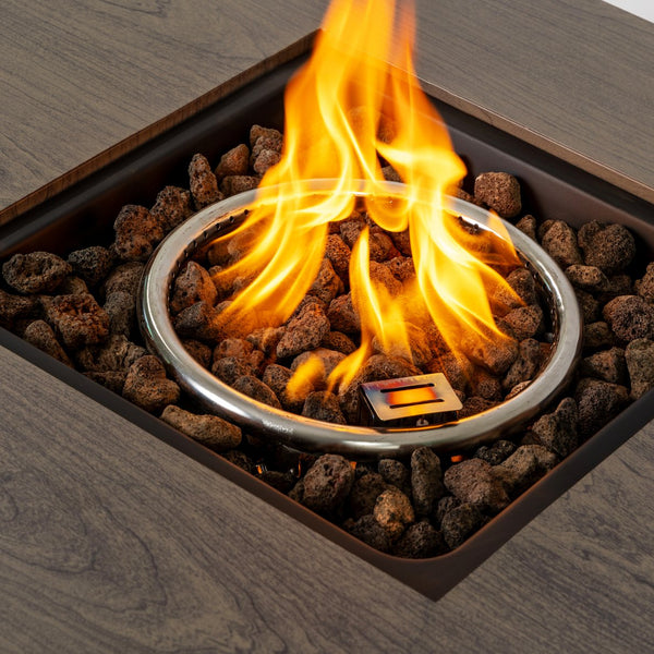 English Elm 54_inch Iron Fire Pit Table Stone Finish with Stainless Burner, Propane Powered, Spacious Patio Centerpiece Natural Wood W3131P277180