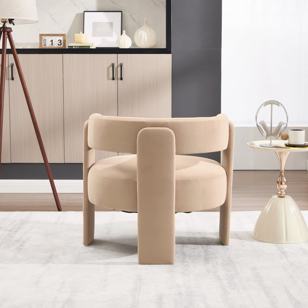 English Elm Accent Chair Velvet Upholstered Mid Century Modern Seat with Tapered Wood Legs for Any Room Khaki W3244P417179
