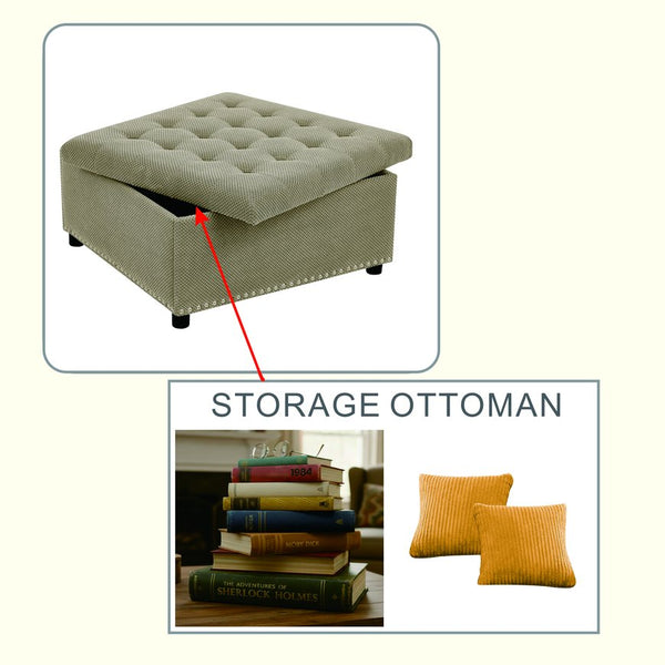 English Elm Storage Ottoman Tufted Nailhead Trim Lift Top Footstool for Living Room or Bedroom Camel W5568P447106