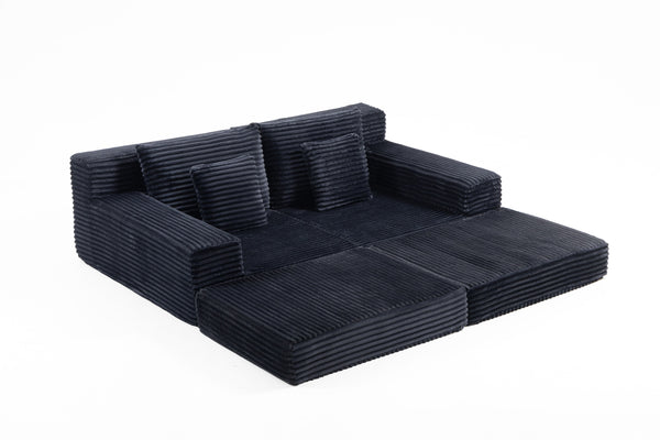 English Elm Double Cloud Plush Chaise Lounge Sofa Bed with Deep Seat, No Assembly, Ultra-Soft Corduroy Comfort Black W794S00004