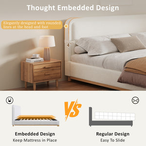 English Elm Christopher Knight Home® - King Size Bed Frame – Elegant Boucle Upholstered Headboard, Solid Wood Base, Easy Assembly, White Finish N757K327027W