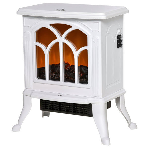 English Elm HOMCOM Freestanding Electric Fireplace Stove with Realistic Flame, 750/1500W Heat, Safety Features White W2225P229344