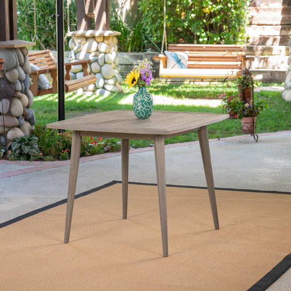English Elm Indoor Solid Acacia Square Dining Table Mid-century Tapered Legs Teak Finish 63258.00GRY
