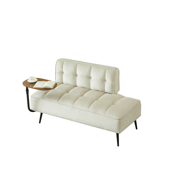 English Elm 54-inch Velvet Tufted Loveseat with Rotating Tray Table Nailhead Trim Compact Seating Beige W1359P438328