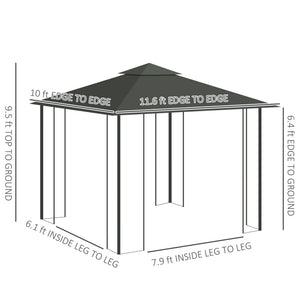 English Elm Outsunny Steel Patio Gazebo with Vented Canopy Mesh Netting and Ornate Corner Frame W2225P174220