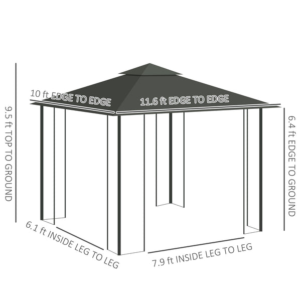 English Elm Outsunny Steel Patio Gazebo with Vented Canopy Mesh Netting and Ornate Corner Frame W2225P174220