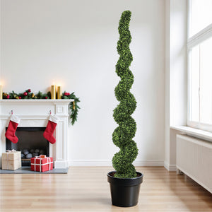 English Elm 7ft Spiral Faux Boxwood Topiary Uv Resistant Artificial Tree for Patio Entryway Decor W2945P389452