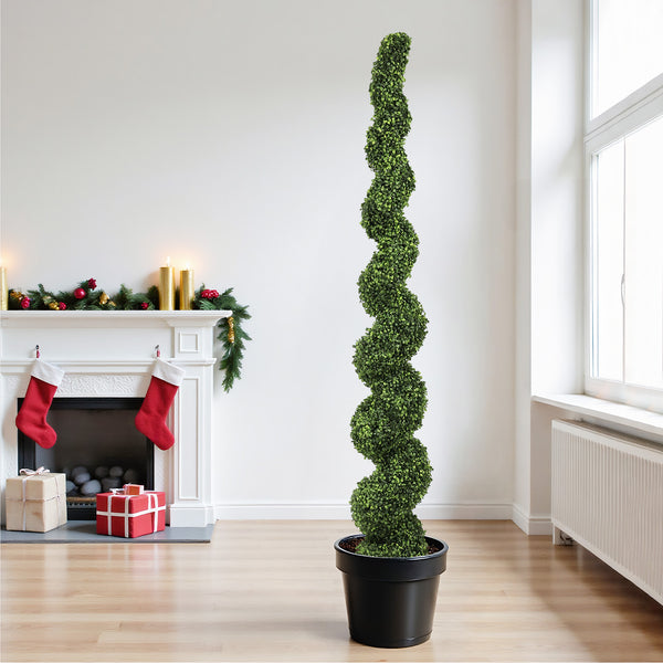 English Elm 7ft Spiral Faux Boxwood Topiary Uv Resistant Artificial Tree for Patio Entryway Decor W2945P389452