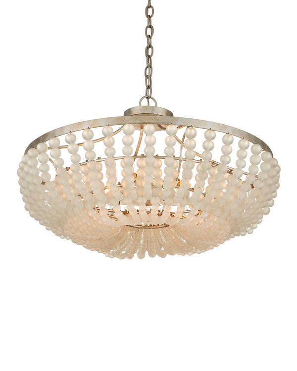 Currey & Company Chanteuse Chandelier & Semi-flush Mount | Elegant Ivory Beads, Adjustable Height, Stunning Design Silver Glass Beads ,Wrought Iron 9000-1323-currey-company