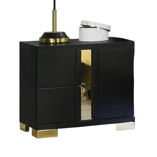 English Elm Attractive mirrored nightstand with gold handles and acrylic trim, 2-drawer bedside storage table Black 19 L x 27 W x 25 H B011P326199