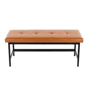 English Elm Bench Upholstered in Faux Leather with Powder Coated Frame for Bedroom or Entryway Black,Camel B202S02135