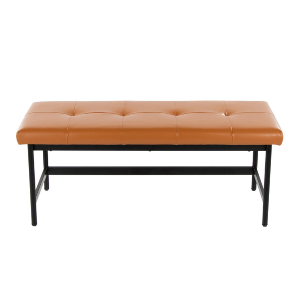 English Elm Bench Upholstered in Faux Leather with Powder Coated Frame for Bedroom or Entryway Black,Camel B202S02135