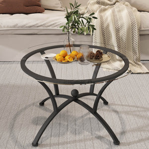 English Elm 3 Piece Tempered Glass Coffee Table Set – Rustic Black End Tables For Stylish Living Room Décor W2167P221147