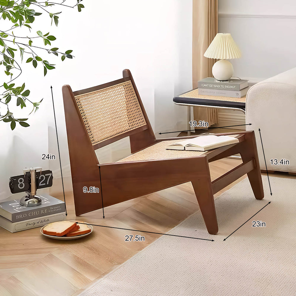 English Elm Modern Rattan Weave Accent Chair Walnut Wood Frame Boho Lounge for Bedroom W3101P414154
