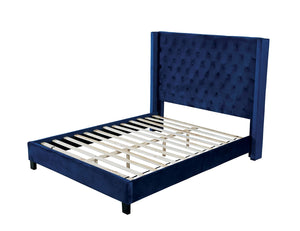 English Elm Modern Wingback Eastern King Bed Velvet Upholstered Tufted Headboard Bedroom Frame Navy B2741S00849
