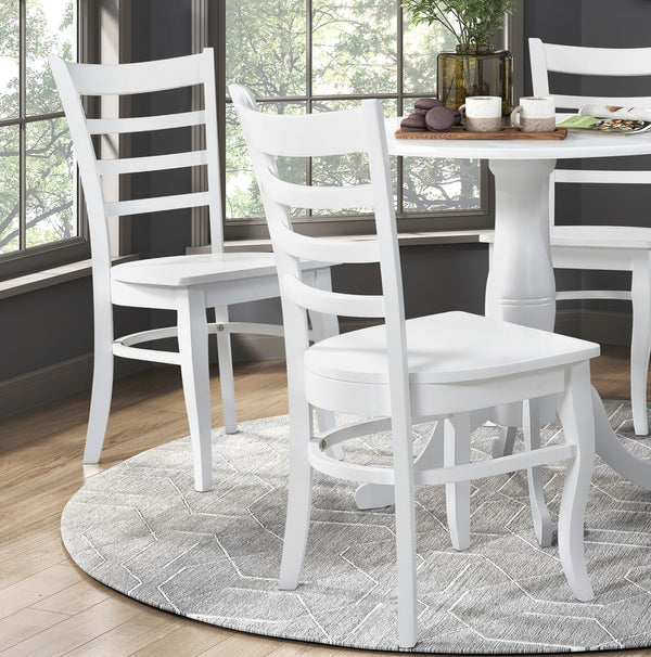 English Elm White Ladder-Back Dining Chairs Set of 2 - Farmhouse Wooden Side Chairs, Contoured Seats, 18" Height B011P188439
