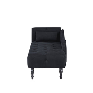 English Elm Aijia 60.6" Black Velvet Chaise Lounge With Button Tufting & Nailhead Trim For Elegant Comfort W1117P284888