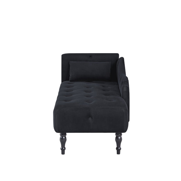 English Elm Aijia 60.6" Black Velvet Chaise Lounge With Button Tufting & Nailhead Trim For Elegant Comfort W1117P284888