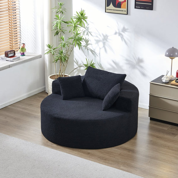 English Elm 55"l Teddy Fleece Round Chaise Chair Plush Foam Seating for Modern Living Rooms Black W1669P368466