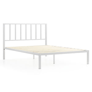 English Elm Metal Platform Bed King White with Vertical Bar Headboard, Powder-Coated Steel Frame, Wood Slats, Sturdy Support B350P394568