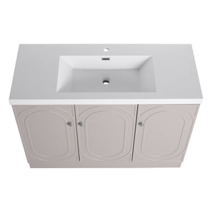 English Elm 48" Freestanding modern bathroom vanity with integrated white resin sink, soft-close doors, durable plywood finish khaki W999S00337