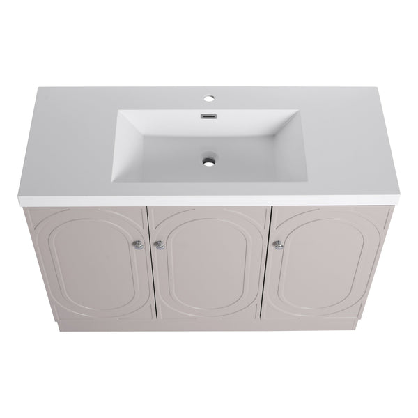 English Elm 48" Freestanding modern bathroom vanity with integrated white resin sink, soft-close doors, durable plywood finish khaki W999S00337