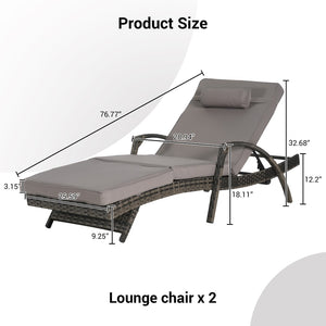 English Elm Outdoor Wicker Reclining Lounge Chair Set Of 2 With Cushions - Perfect For Sunbathing & Relaxing W874P264728-GIGA