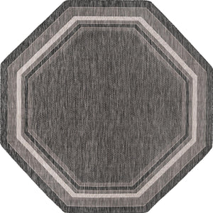 Unique Loom Outdoor Border Soft Border Machine Made Border Rug Black, Ivory 7' 10" x 7' 10"