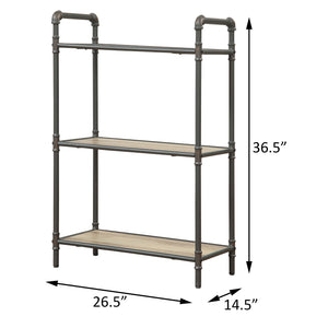 English Elm Antique Industrial 3-Tier Bookcase in Oak & Sandy Grey with Steel Tube Frame, Rustic Shelf Storage B062P185667