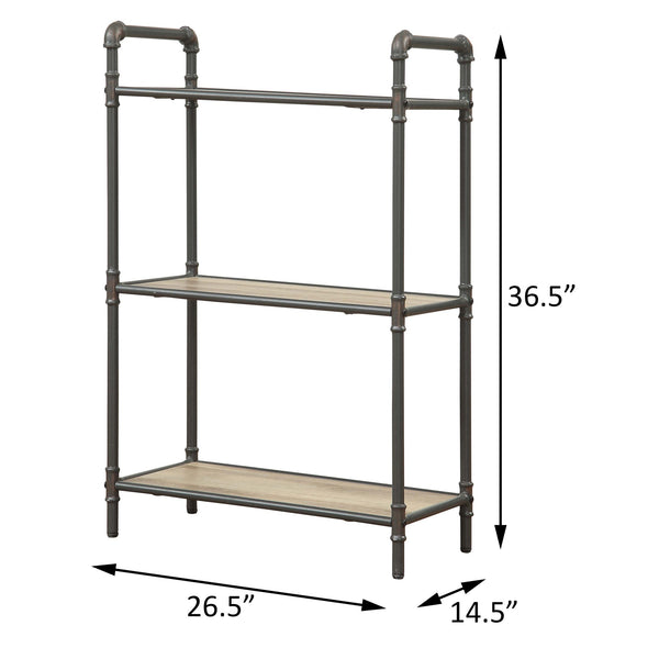 English Elm Antique Industrial 3-Tier Bookcase in Oak & Sandy Grey with Steel Tube Frame, Rustic Shelf Storage B062P185667