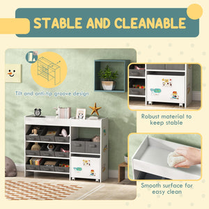 English Elm Qaba Kids Toy Organizer with 11 Fabric Bins Open Shelves and Cabinet in White W2225P485641