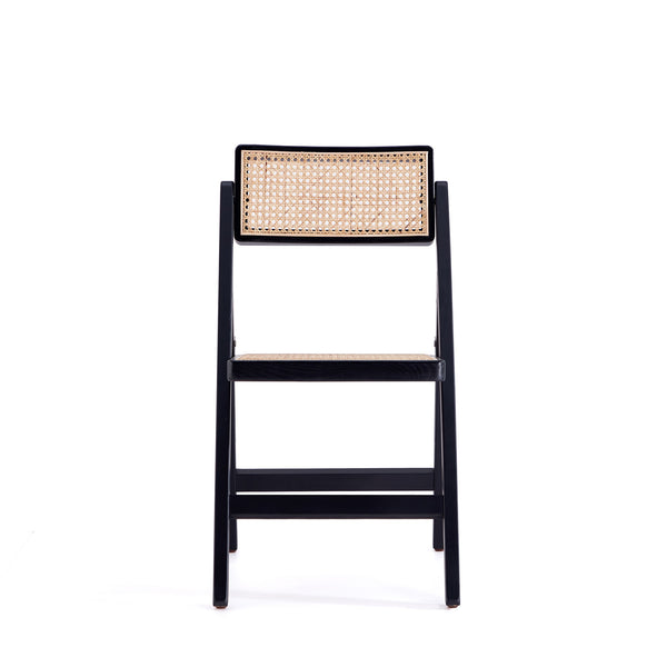 English Elm Pullman Wood Folding Chair with Cane Seat, Solid Ash Frame, 275lb Capacity, Space-Saving Design Black+Natural B365P397822