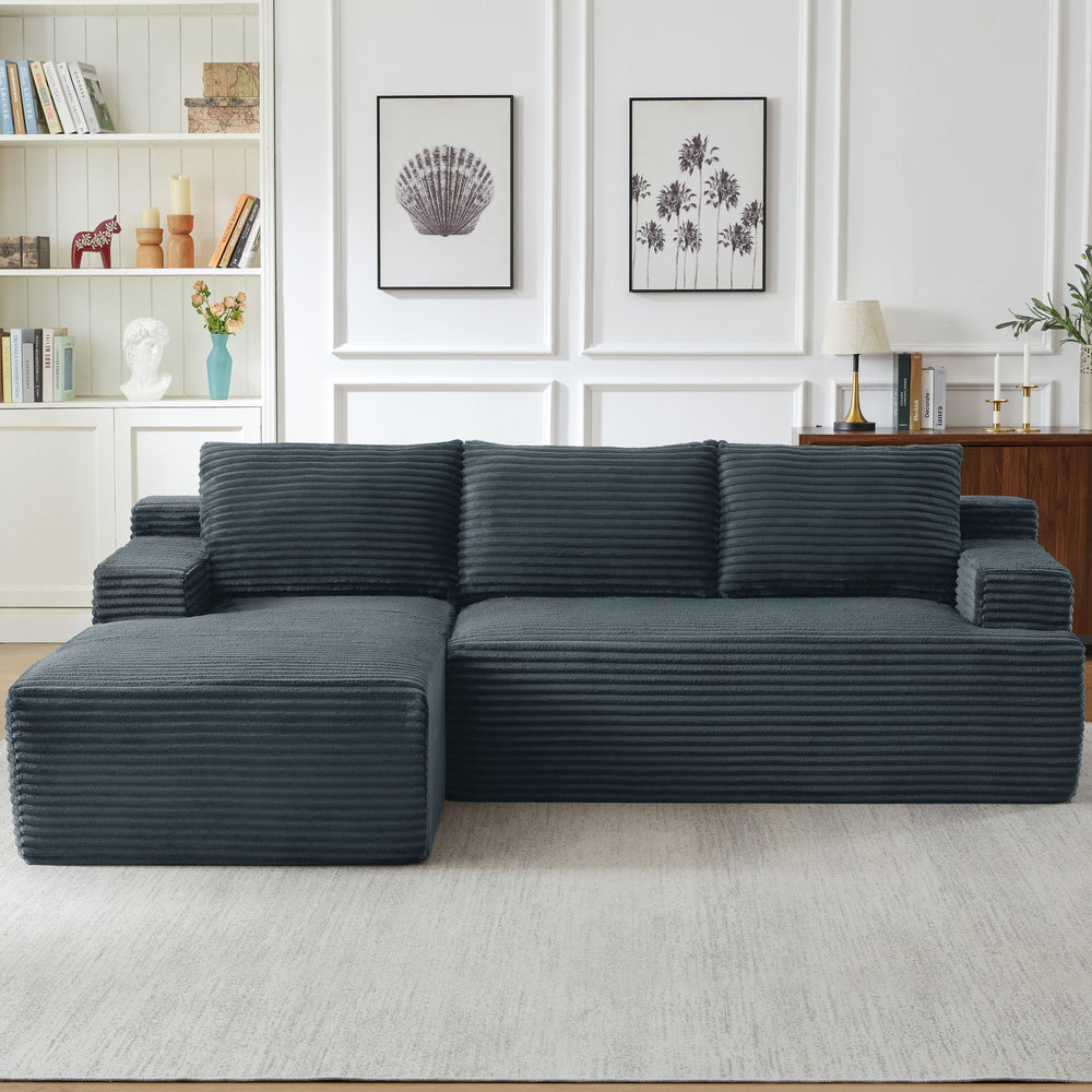 English Elm L-shaped Modular Cloud Sectional Deep Seat Corduroy Sofa for Living Room Lounge W2339P424644
