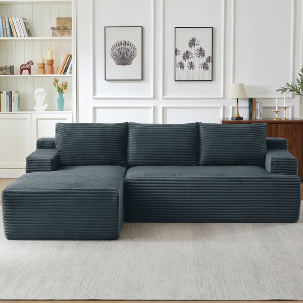English Elm L-shaped Modular Cloud Sectional Deep Seat Corduroy Sofa for Living Room Lounge W2339P424644