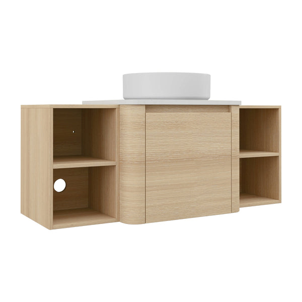 English Elm 48'' Wall-Mounted Bathroom Vanity With Elegant Ceramic Sink, Soft-Close Door & Open Storage Shelves W999S00469