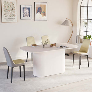 English Elm 63 Inch Mdf Cream Dining Set with Pu Cushioned Chairs and Black Metal Legs Seats 4 Beige+Cream,Grey W2189S00872