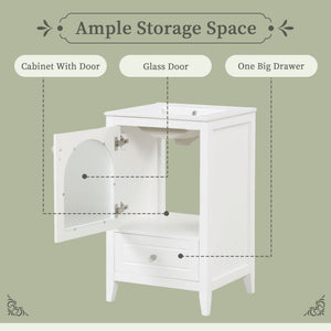 English Elm 20" Modern Bathroom Vanity With Sink, Soft-Close Glass Door, Drawer, Stylish Compact Design N725P185457K